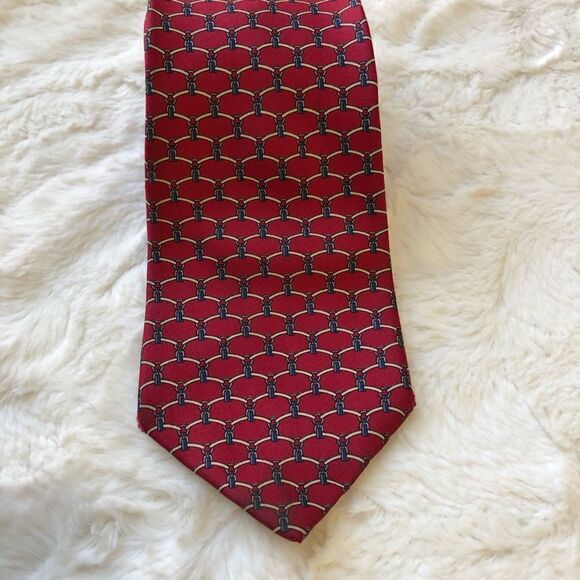 Saks Fifth Ave 100% Silk Red Geometric Tie - Picture 2 of 5